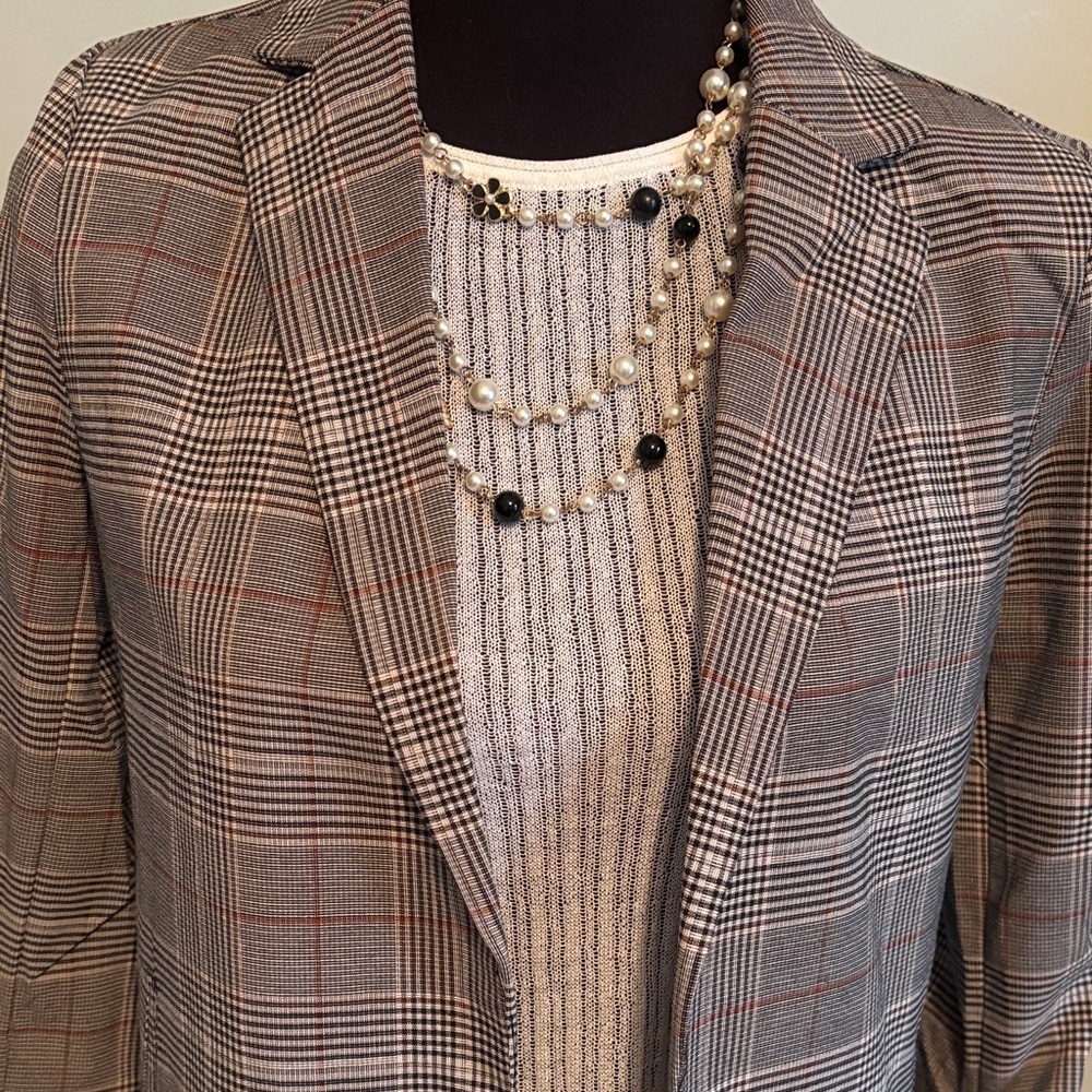 Philosophy Anthropology Gray tan classic Plaid Blazer xs nwt - Picture 5 of 12